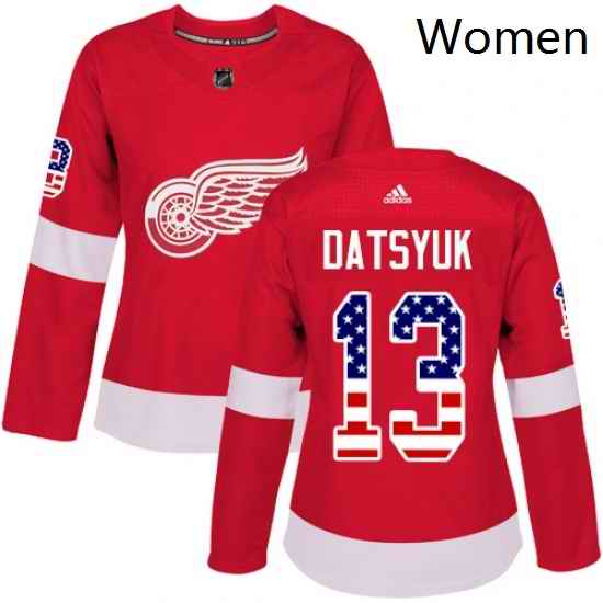 Womens Adidas Detroit Red Wings 13 Pavel Datsyuk Authentic Red USA Flag Fashion NHL Jersey
